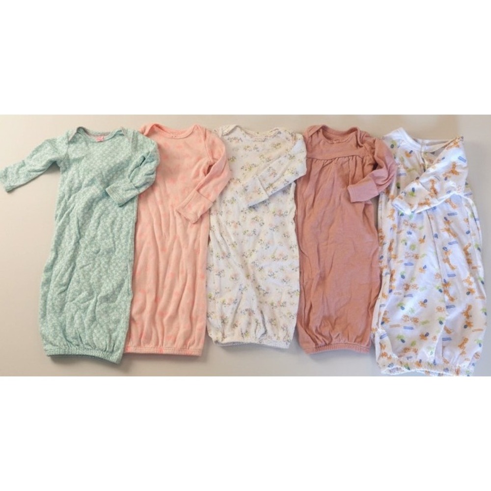 5 Pc Baby Girl Newborn 0-3 m Cotton Sleeper Gowns Sleep Sacks Pajamas Lot Bundle